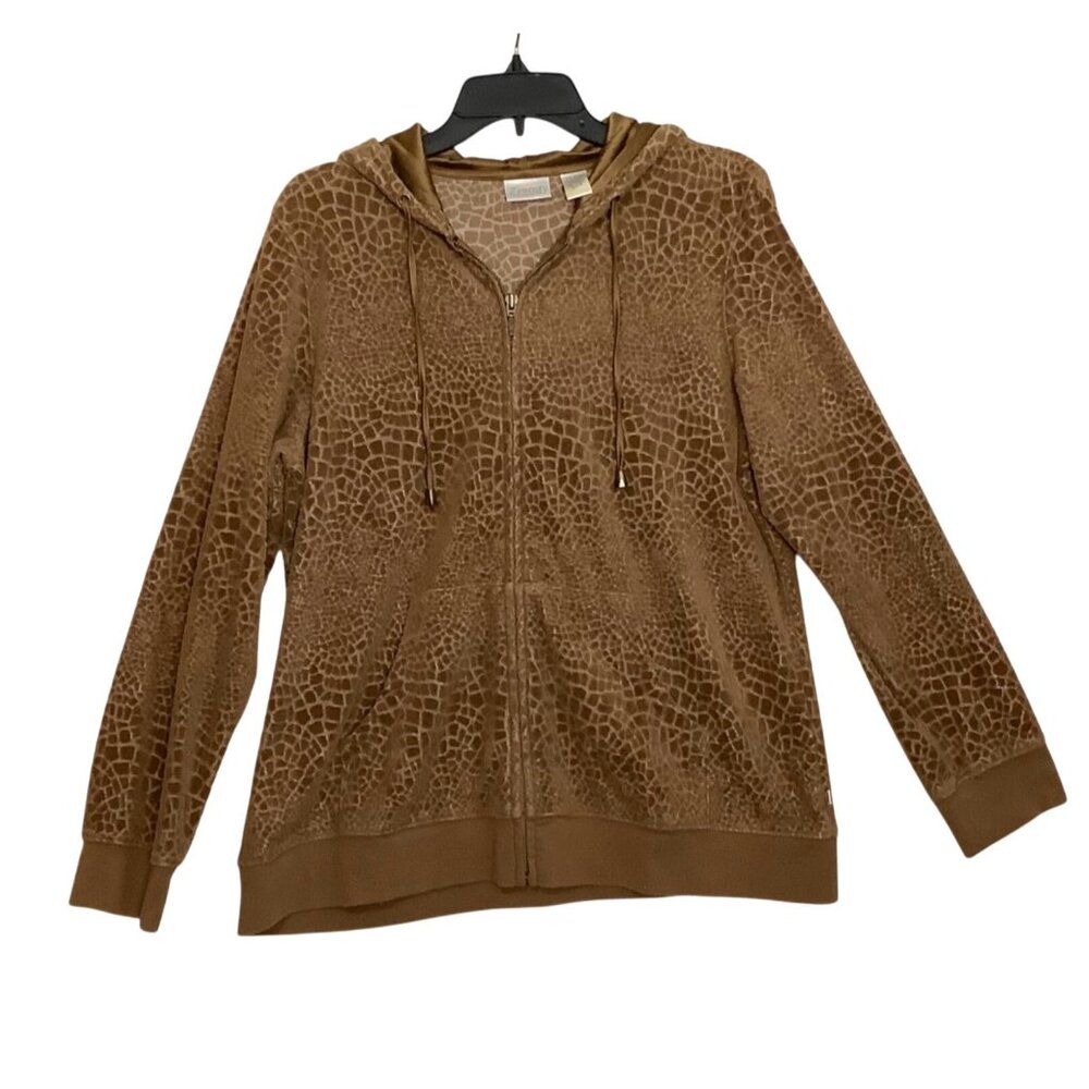 Chico's Zenergy Giraffe Print Zip-Up Hoodie Jacket Women Large Size 2‎ Cotton Bl